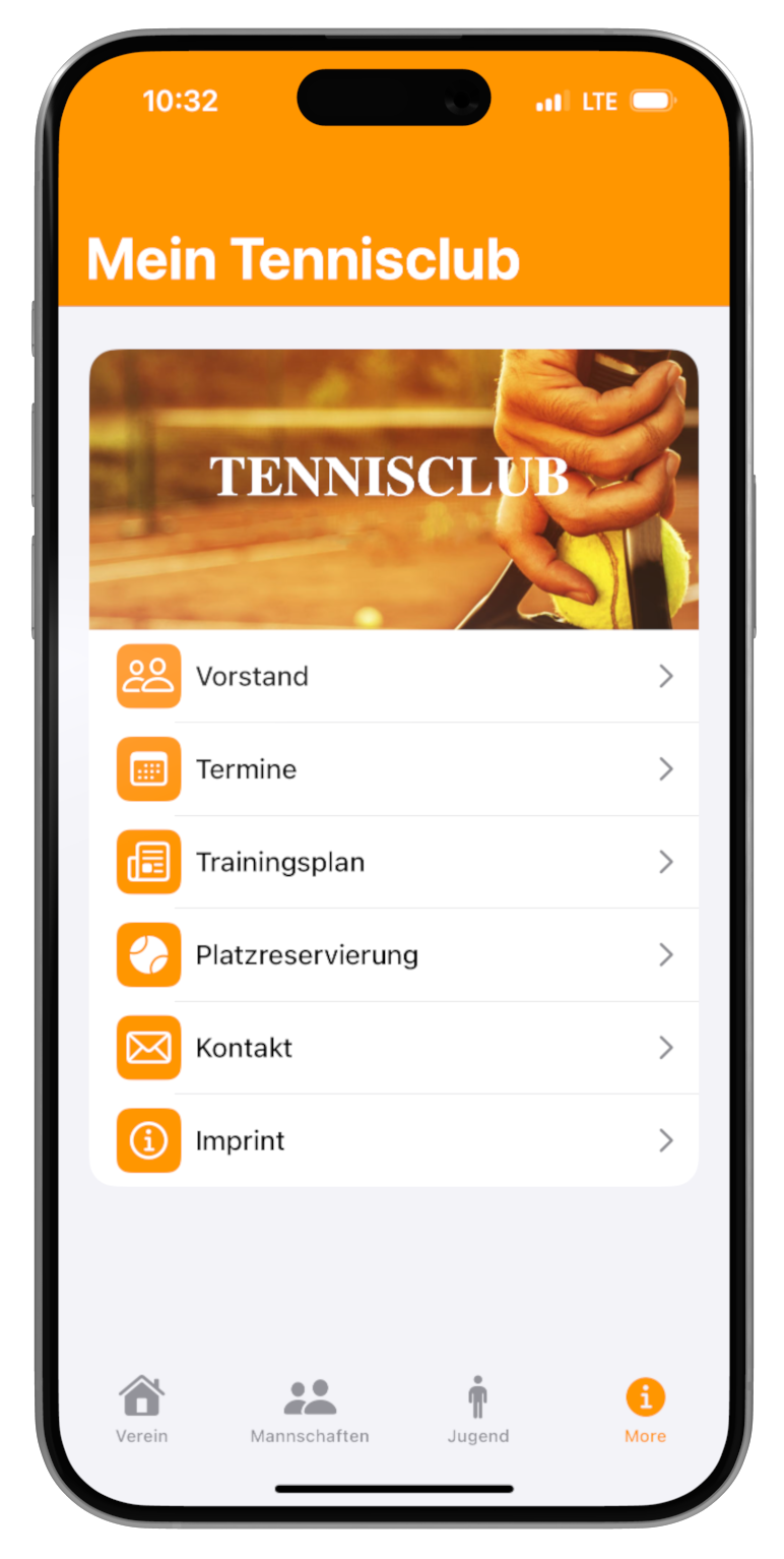 Screenshot der Tennisclub-App