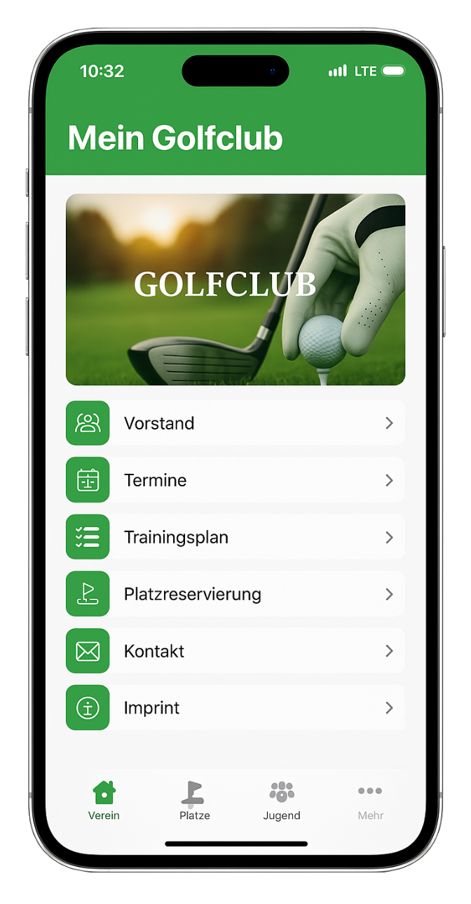 Bildschirm der „Mein Golfclub“-App